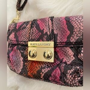 Kate Landry Pink and Black Snake-Print Mini Bag with Gold Hardware